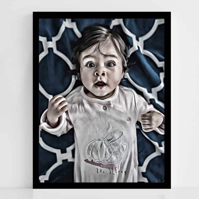 Дигитален портрет по снимка на дете в черна рамка